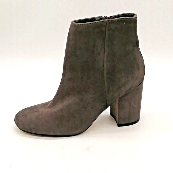 Express Womens Side Zip Ankle Boots Gray Faux Suede Block Heel Almond Toe 6 - Picture 1 of 9